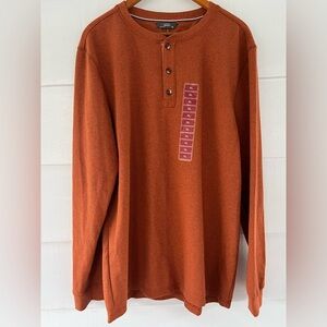 Thermal Henley Men's Rust  Shirt Waffle Knit Cotton Blend Thick Fall XL New